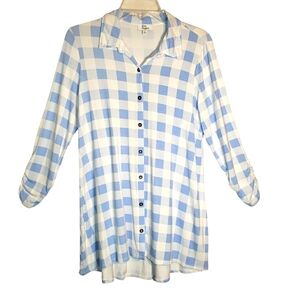Kim Rogers women's small blue/white striped button long sleeves top. 6043